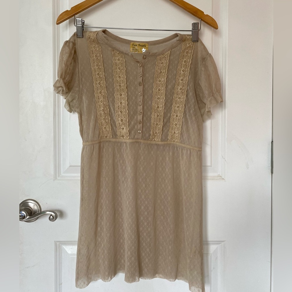 Free People beige tan mesh tunic blouse empire cut size Med